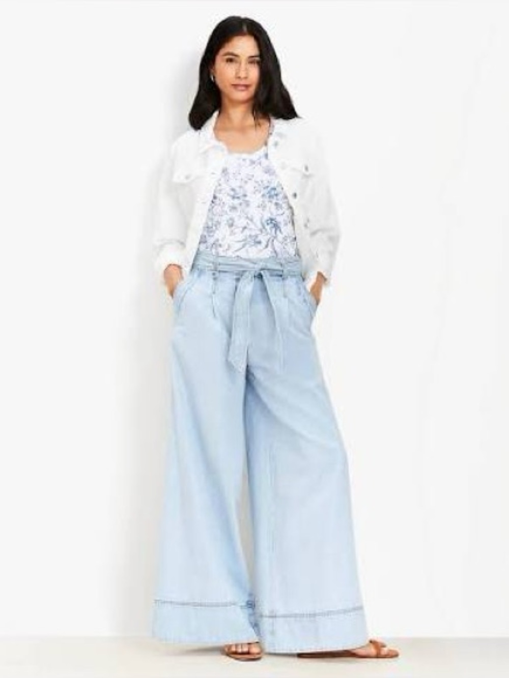 NWT LOFT Light Blue Wide-Leg Tie-Waist Chambry Pants